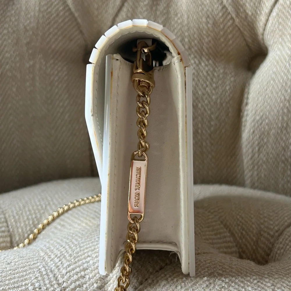 Michael Kors Pearl-Effect Acrylic Envelope Crossbody with Gold Chain